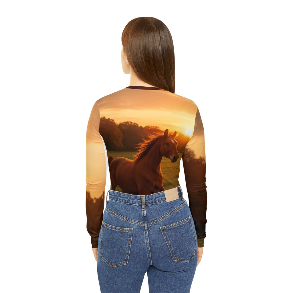 Women's Long Sleeve Horse V-neck Shirt