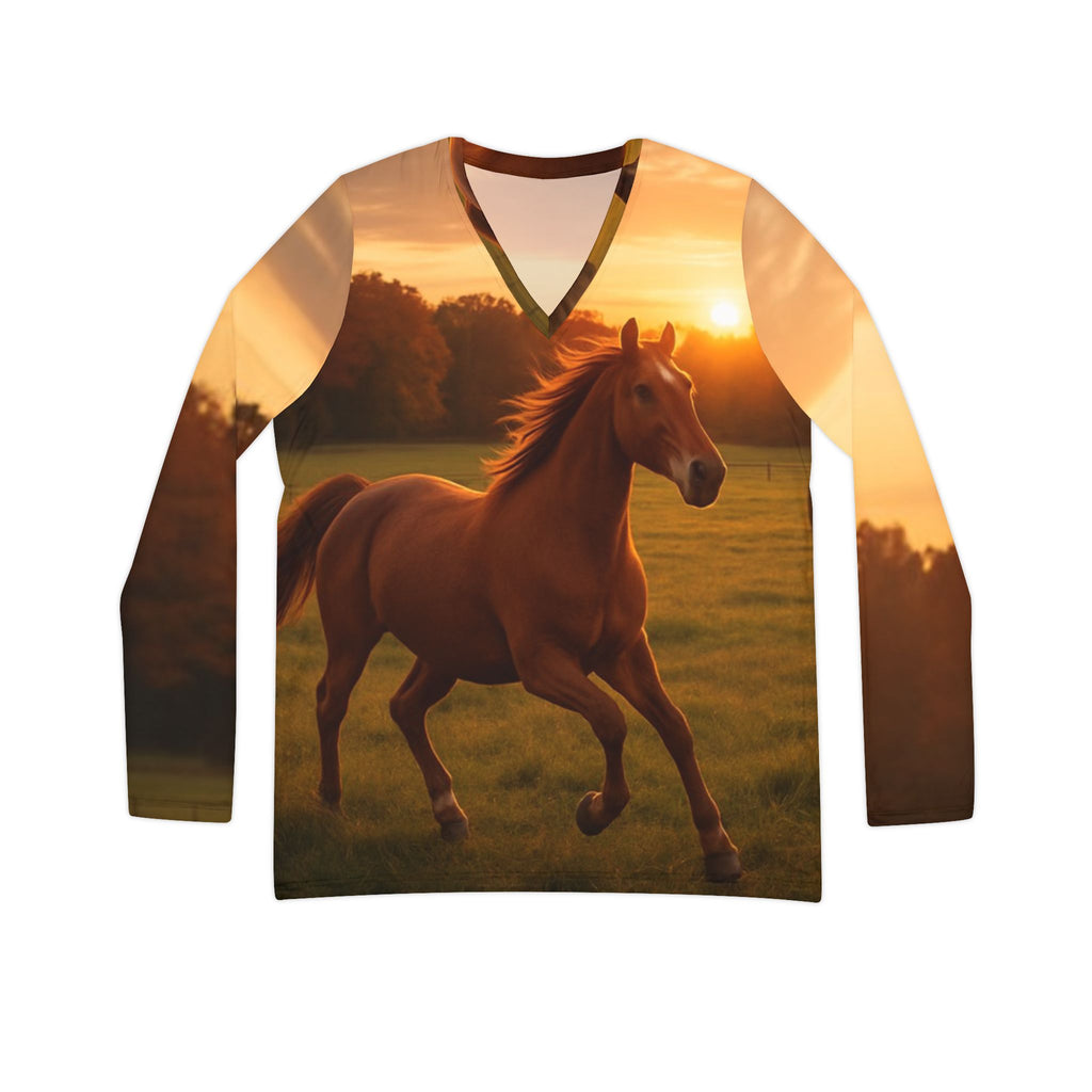 Women's Long Sleeve Horse V-neck Shirt
